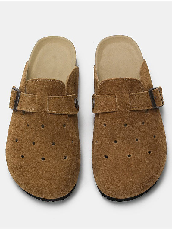 Genuine leather hole-patterned sandals