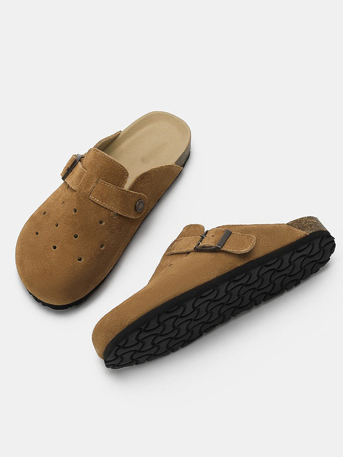 Genuine leather hole-patterned sandals