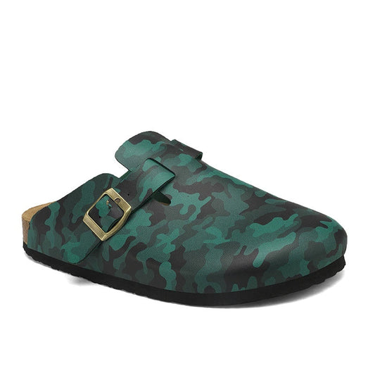 Camouflage Green Genuine Suede Leather Cork Slides
