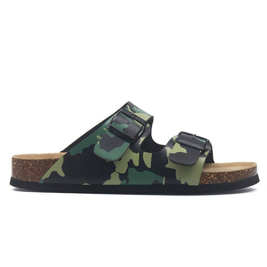 Camouflage Black One-strap Buckle Cork Sandals