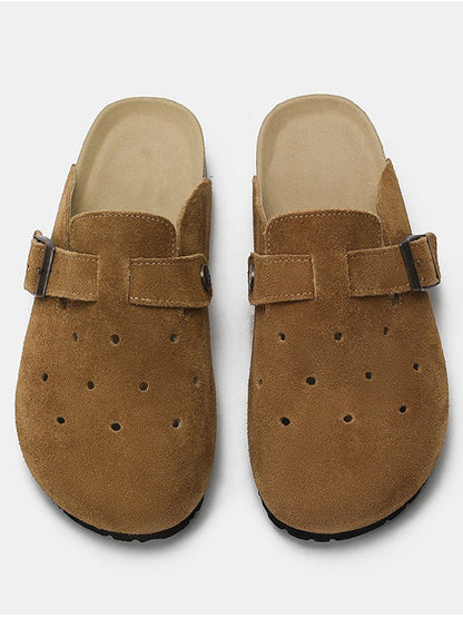 Genuine leather hole-patterned sandals