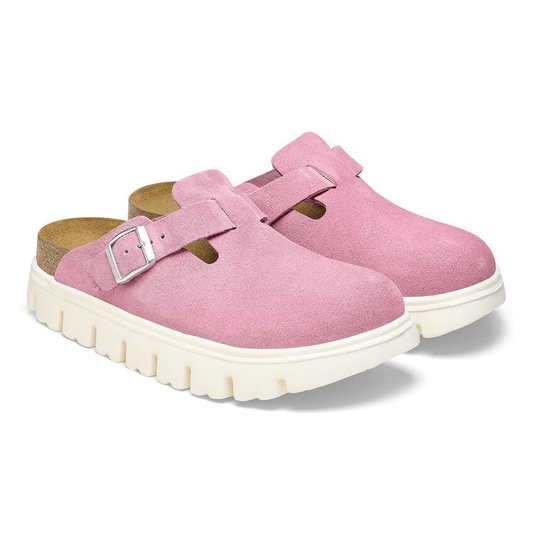 Closed-Toe cork slides Chunky | Suede | Candy Pink